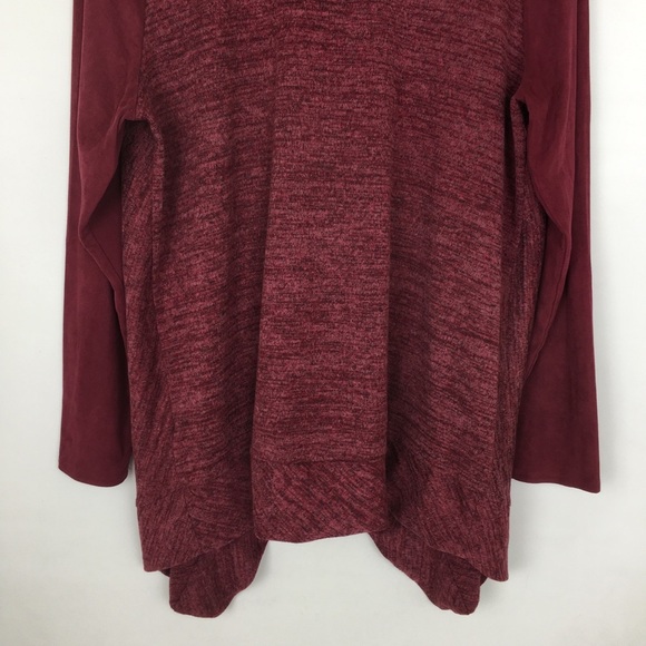 LOGO Lori Goldstein Women’s Asymmetric Cardigan Sweater Size L Maroon Full Zip - Picture 9 of 11